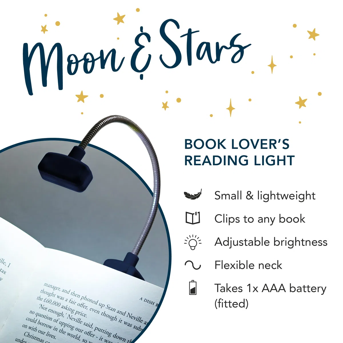 Book Lover's Reading Light - Moon & Stars