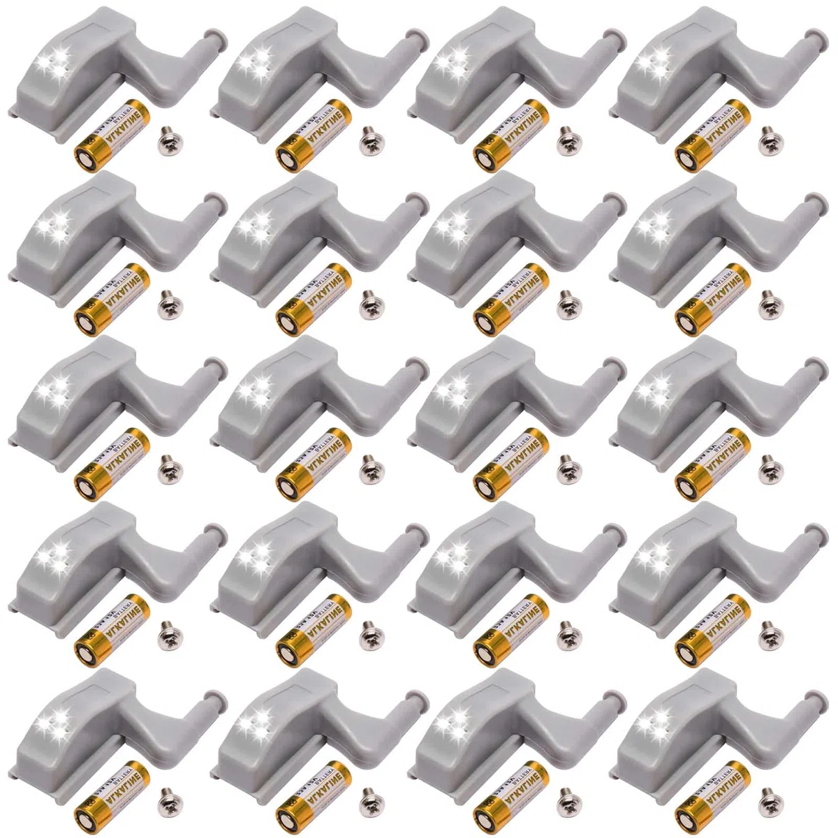 20 luci a LED con cerniera, sensore di luce LED universale per cerniere interne (bianco), luce LED con sensore di luce, funziona a batteria per armadi e armadi