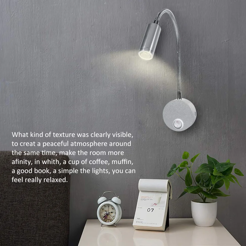 Lampada Letto LED, Letto Minimalista Lampada Lavoro Luce Dimmerabile Interruttore Testata Parete con Collo Cigno Flessibile per Testiere Home Office Studio Alberghi (6500 K Bianco - 3 W)