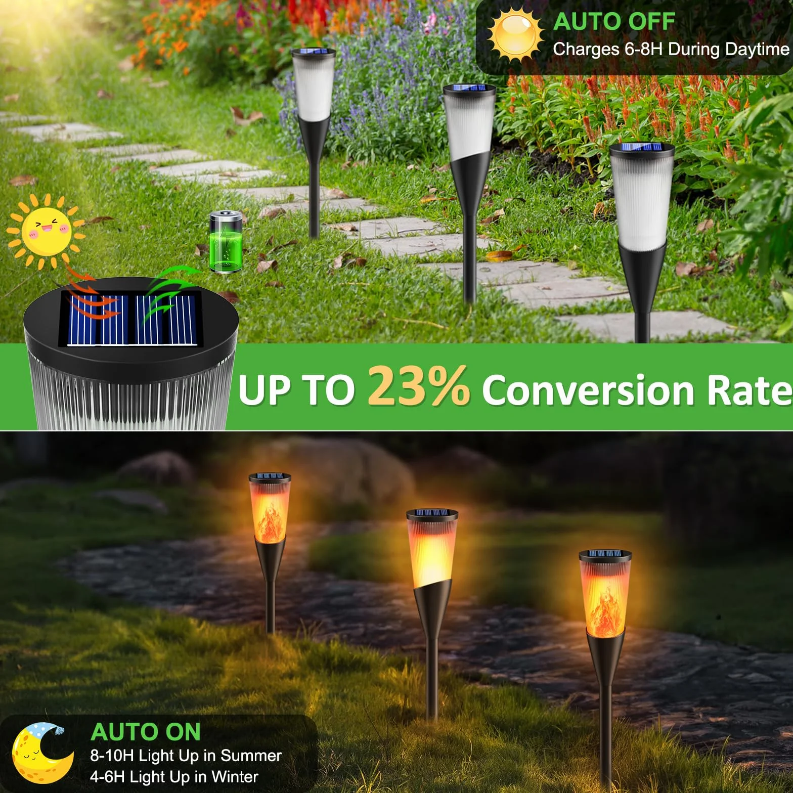 FIFlying Lampade Solari da Giardino, 6 Pezzi 12 LED Fiamma Luci Solari Esterno IP65 Impermeabile, 2 Modalità Solare Torcia Luce con Effetto Fiamma per Giardino, Cortile, Vialetto, Prato, Patio