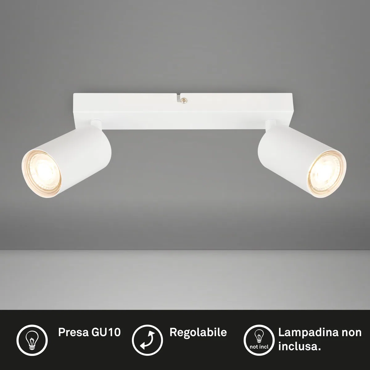 BRILONER - Plafoniera LED Soffitto, attacco GU10, max. 9 W, soggiorno, camera da letto, cucina, bagno, faretti led soffitto, applique da parete, 2 Luci, 255x55x155mm (LxLxA), bianco