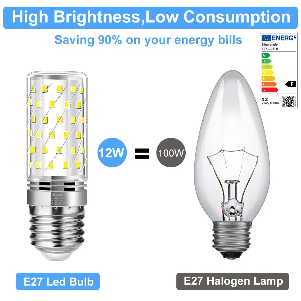 Lampadina Mais LED E27 12W, Luce Bianca Fredda 6500K, Equivalenti a 100W Incandescenza, Non Dimmerabile, Nessun Sfarfallio Risparmio Energetico, 6 Pezzi