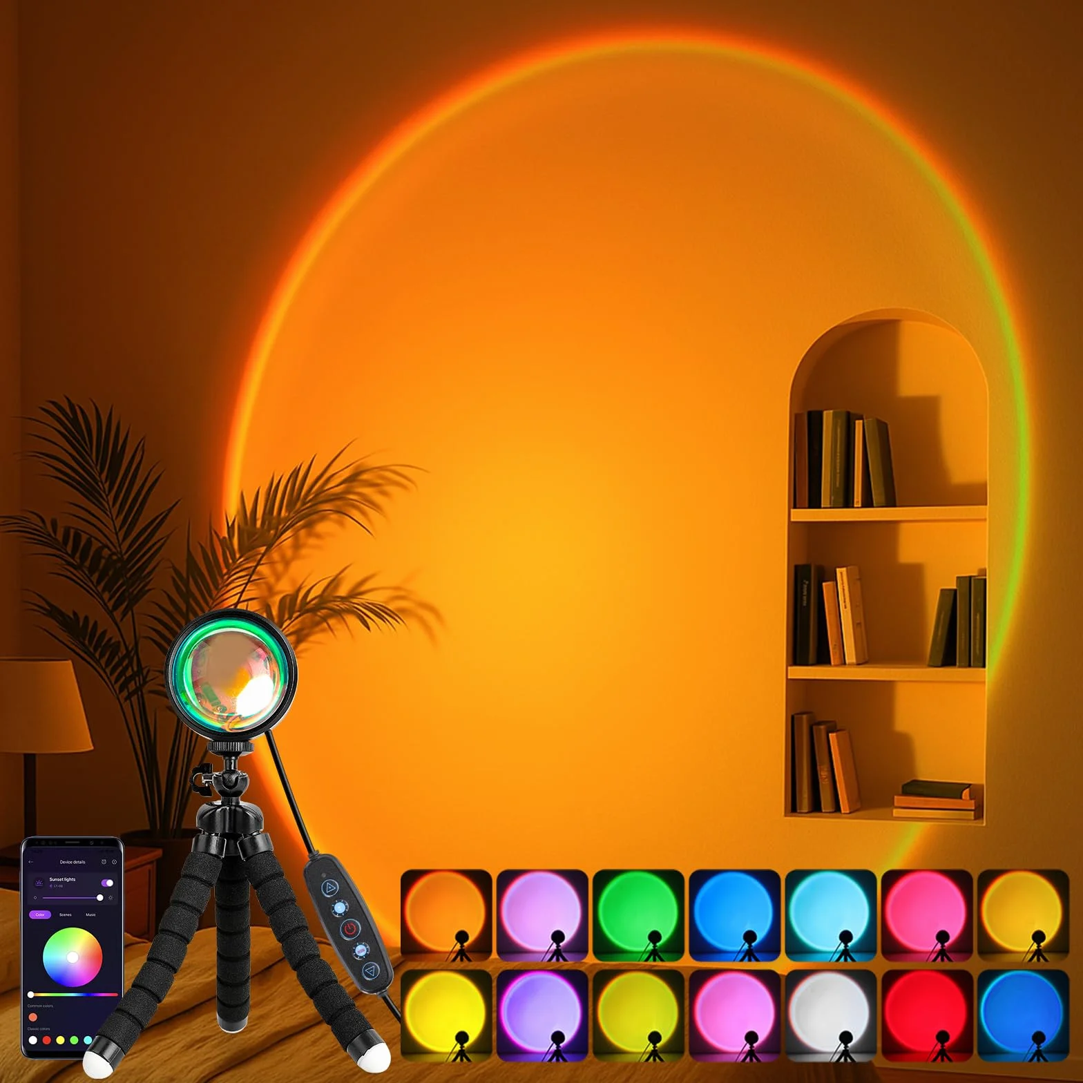 Kangtaixin Sunset Lamp - Lampada da Tramonto RGB – Controllo App, Connettore USB, Proiettore LED Girevole a 360°, Luce D'atmosfera Romantica, Adatta per Fotografia, Selfie, Decorazione del Soggiorno