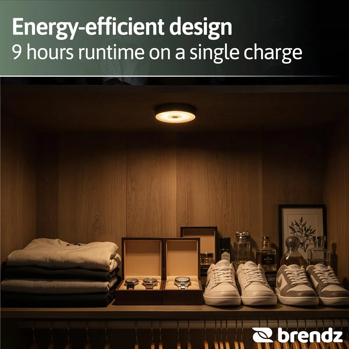 Brendz Luce Armadio LED con Sensore Rotonda, Luce Armadio, Ricaricabile USB-C, Magnetica, 4 pezzi, Bianco Caldo 3000K, Luci LED per Armadio Senza Fili, nero