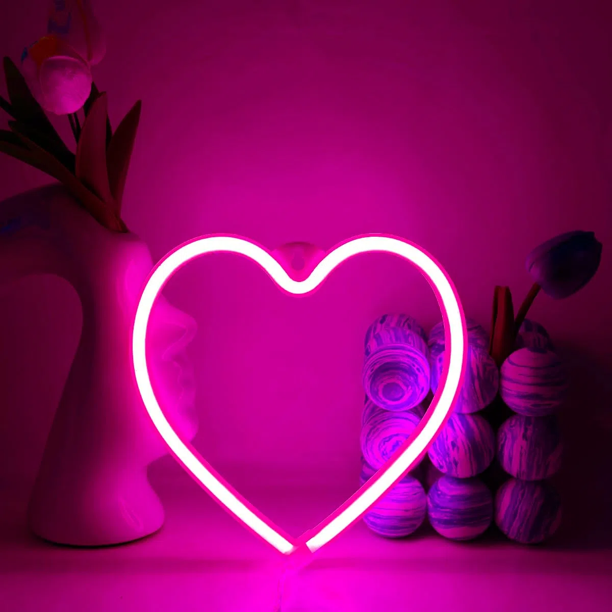 Insegna al Neon Amore Cuore LED Rosa - Decorazione di San Valentino Per Festa, Bar, Camera - Alimentato Tramite USB o Batteria