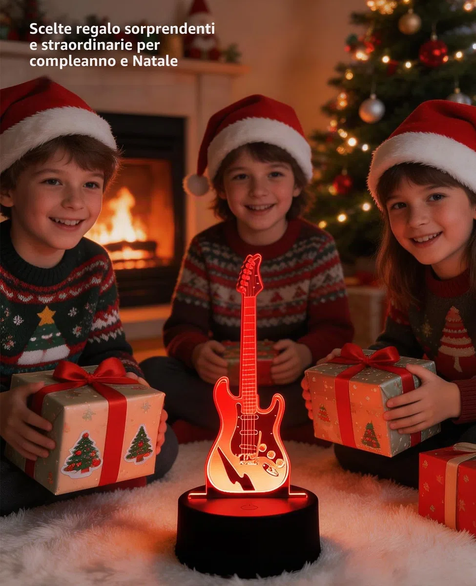 Lampada 3D Chitarra, Lampada LED Comodino Intelligente 7 Colori, Luce Notturna Adolescente Decorativa Per Camera Da Letto, Regalo Compleanno Per Ragazzi E Ragazze