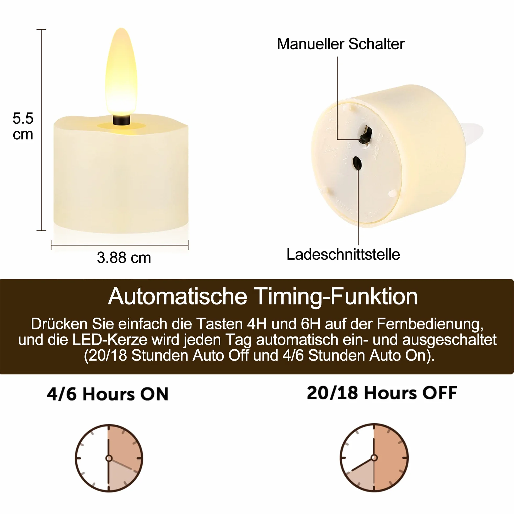 yunsheng 6 lumini a LED ricaricabili, senza fiamma, con telecomando con timer e 6 porte, cavo di ricarica USB, luce bianca calda, luce tremolante, Halloween, Natale, casa, matrimonio, decorazione