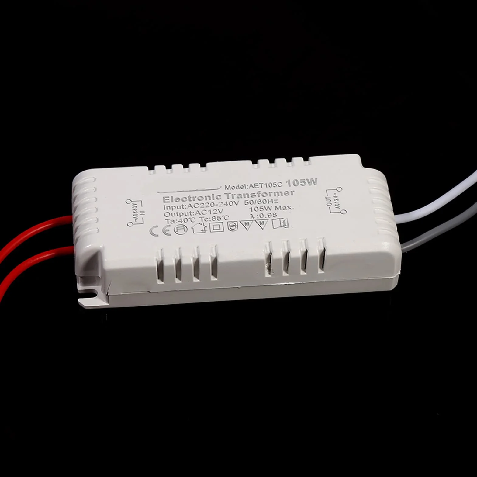 Lampada Alogena 12V Driver per Lampadina Alimentatore Trasformatore Elettronico Guscio in Plastica 105W Max con Tensione di Ingresso AC220-240V per Luci Al Quarzo 12V