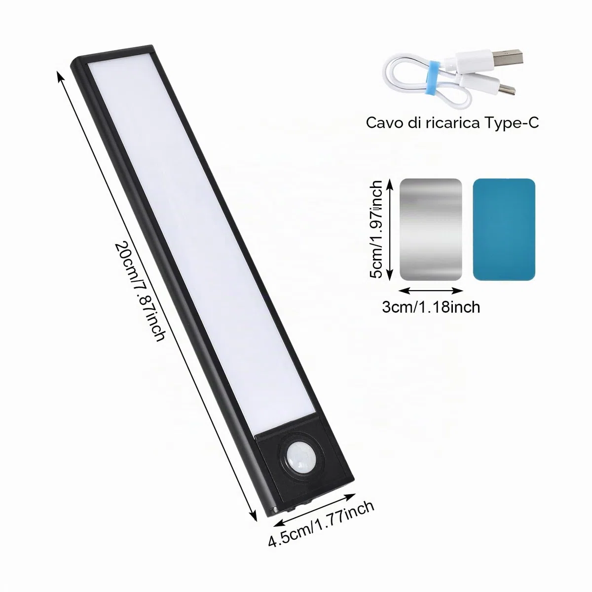 Luce Armadio LED con Sensore, Lampada Guardaroba Luce da Esposizione USB, Led Sottopensile Dimmerabile, Luci Notturne LED Armadio Senza Fili, Lampada Magnetica per Cucina Garage Corridoio (Nero)