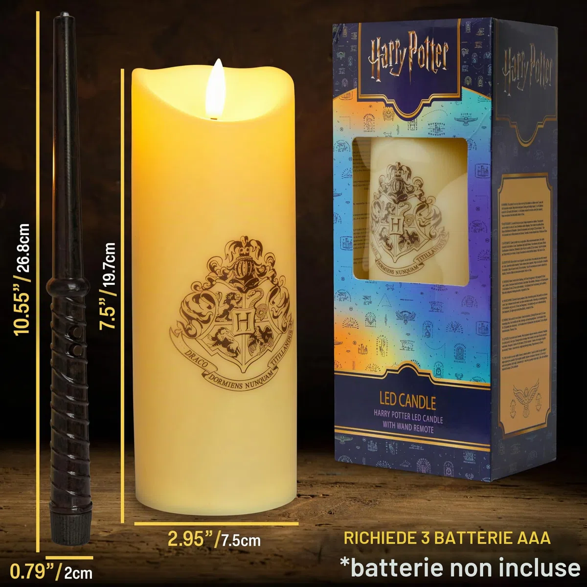 Harry Potter Candele LED con Bacchetta Telecomando, 5m Allineare e Hogwarts Disegno Dello Stemma, Bianco Candela a Batteria Lungo Senza Fiamma
