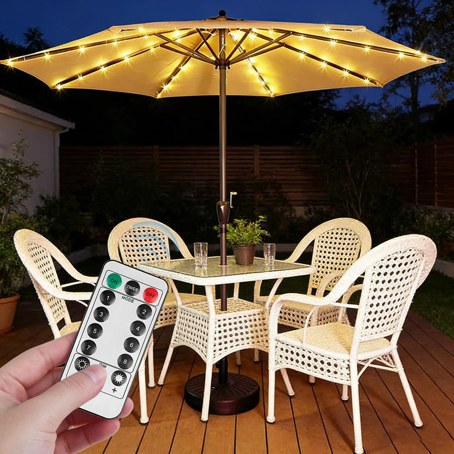 Catena Luminosa Per Ombrellone,Luci Per Ombrelloni Da Esterno Con Telecomando,Llluminazione Per Ombrellone,Catena Di Luci Per Ombrellone Per Uso Esterno,Patio,10 LED, 8 Modalità,Impermeabile IP67