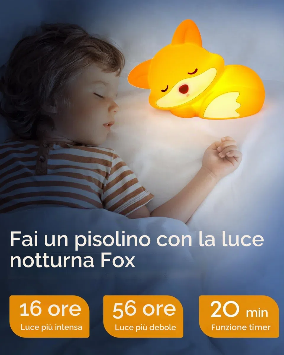 Amaredom Luce Notturna Volpe Simpatica Lampada LED in Silicone Dimmabile con Timer e Touch Control Perfetta per Camera dei Bambini, Comodino, Camera da Letto e Soggiorno