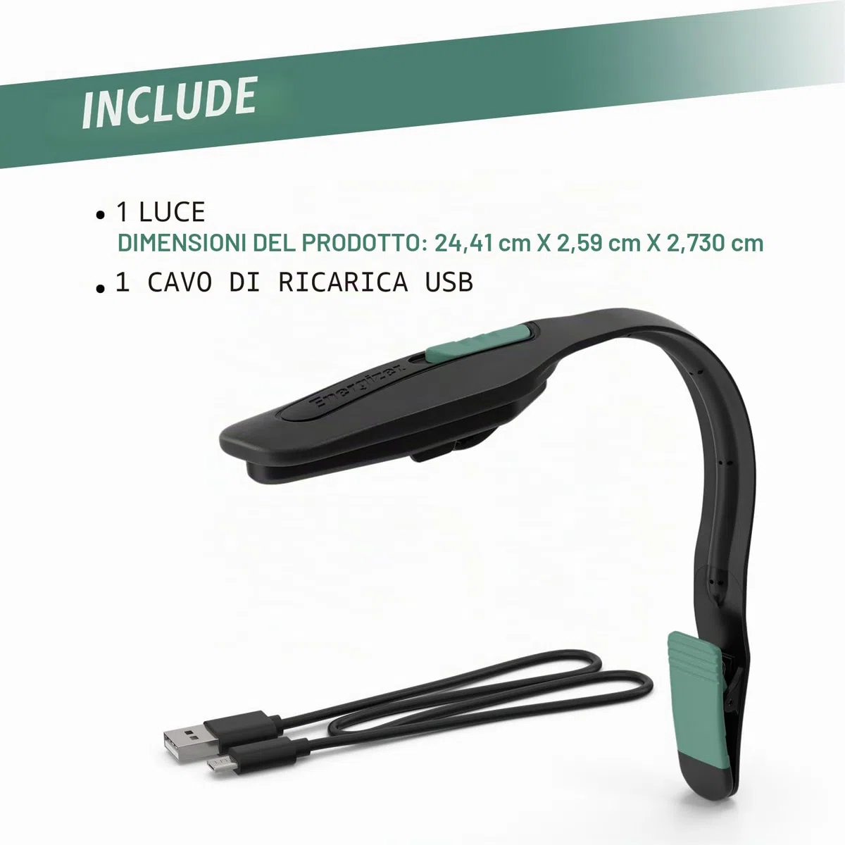Energizer Lampada da Lettura LED Ricaricabile – Clip Flessibile, 3 Modalità, USB-C, Lunga Durata