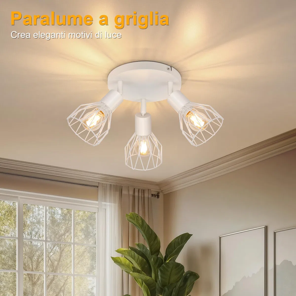 Faretto da Soffitto LED 3 Luci E14 - Lampada da Soffitto Soggiorno Rotonda Bianco - Plafoniera LED Faretto Cucina Moderno Orientabile Camera da Letto - Senza Lampadina