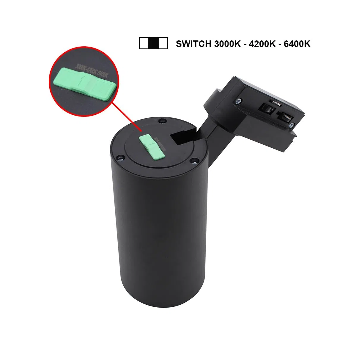 Faretto LED a Binario Monofase 20W 220V Nero Luce SWITCH 3000K-4200K-6400K