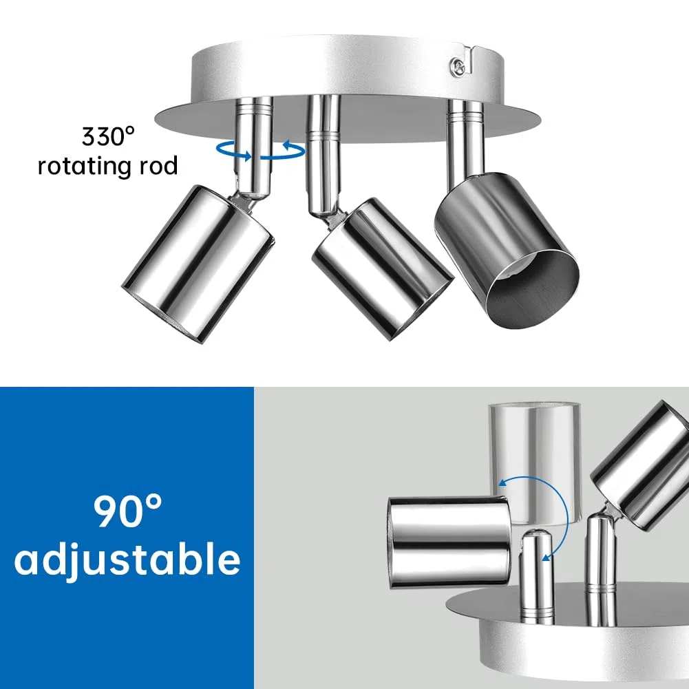 URAQT Faretti da Soffitto Orientabili, Faretti LED da Soffitto con 3 Attacco GU10, Lampadario Faretti LED Soffittos, Moderna Faretto da Parete Interno per Barra, Cameretta, Cucina, Senza Lampadina