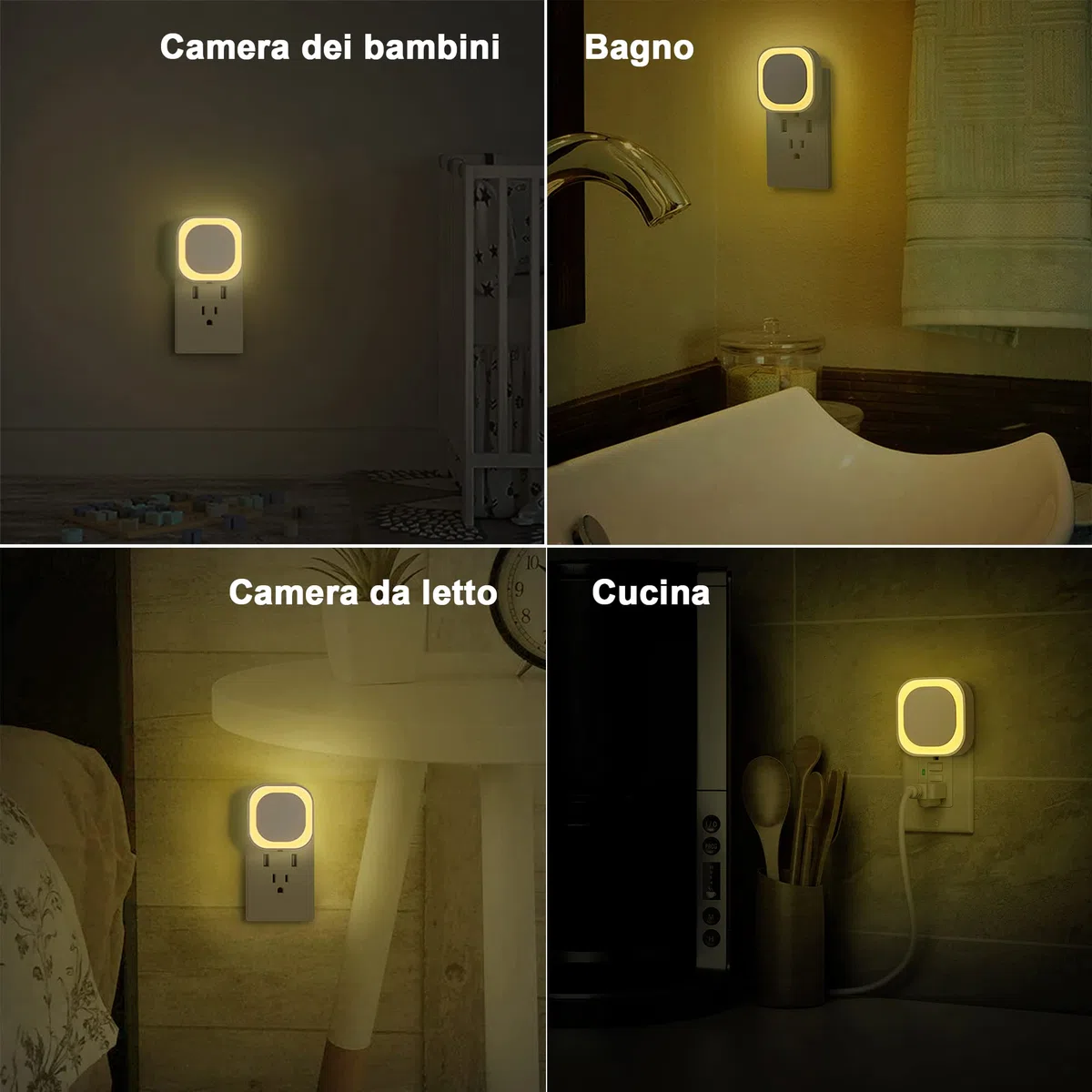 YUNLEX Presa di Luce Notturna con Sensore Crepuscolare, 3 livelli di luminosità regolabile per Camera dei Bambini, Bagno, Corridoio, Cucina, Scale, Bianco caldo