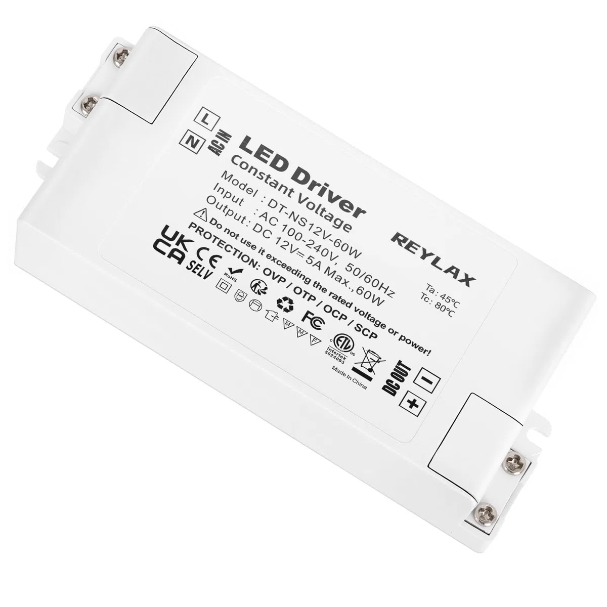 REYLAX Alimentatore LED 12V 60W, Trasformatore 220 12V Alimentatore 5A, Trasformatori Interruttore AC to DC, LED Driver di Tensione Costante, per Bassa Tensione Striscia Led, Lampade G4 MR16 MR11