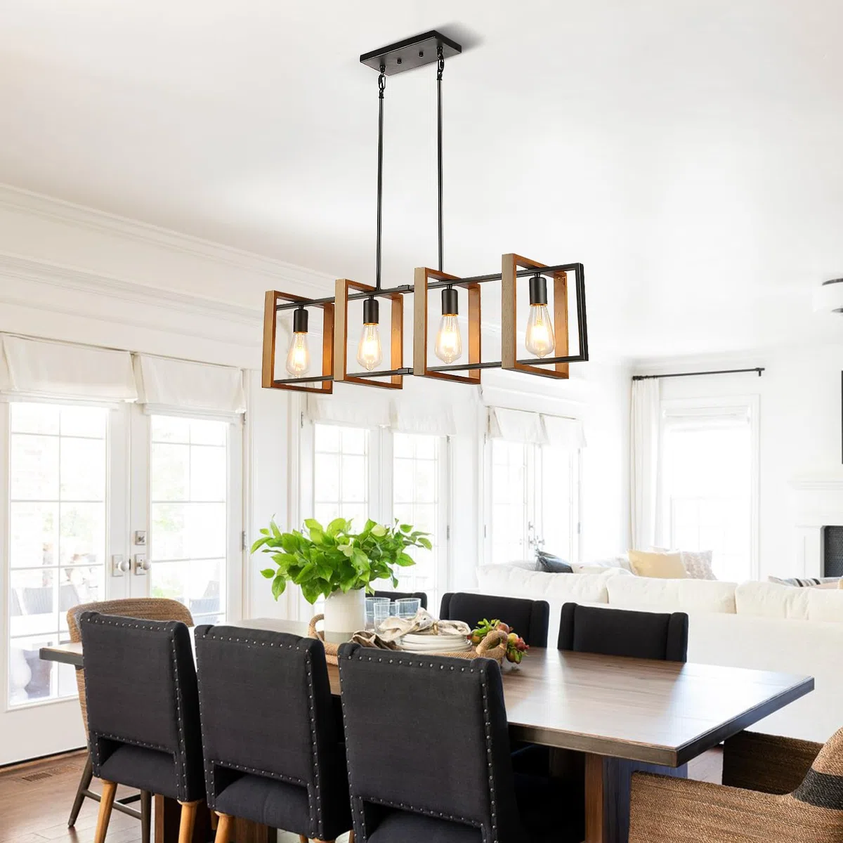 Illuminazione dell'isola della cucina della luce nera, legno e metallo lampade da tavolo da biliardo Lampadari Lampada da soffitto, altezza regolabile delle luci della camera da letto soffitto