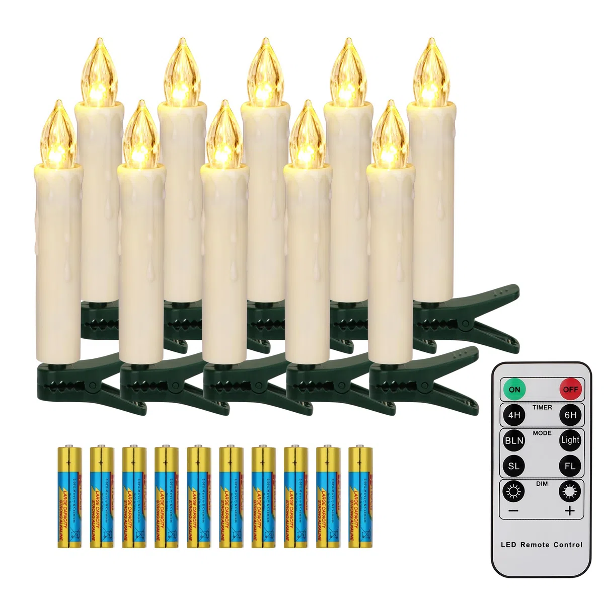 FREEPOWER 10 Candele LED Albero di Natale con Telecomando Timer Fiamma Tremolante, Senza Fili, Luce Bianca Calda, Dimmable, Interni Esterni Impermeabili, Decorazioni Natalizie（Include 10 batterie）