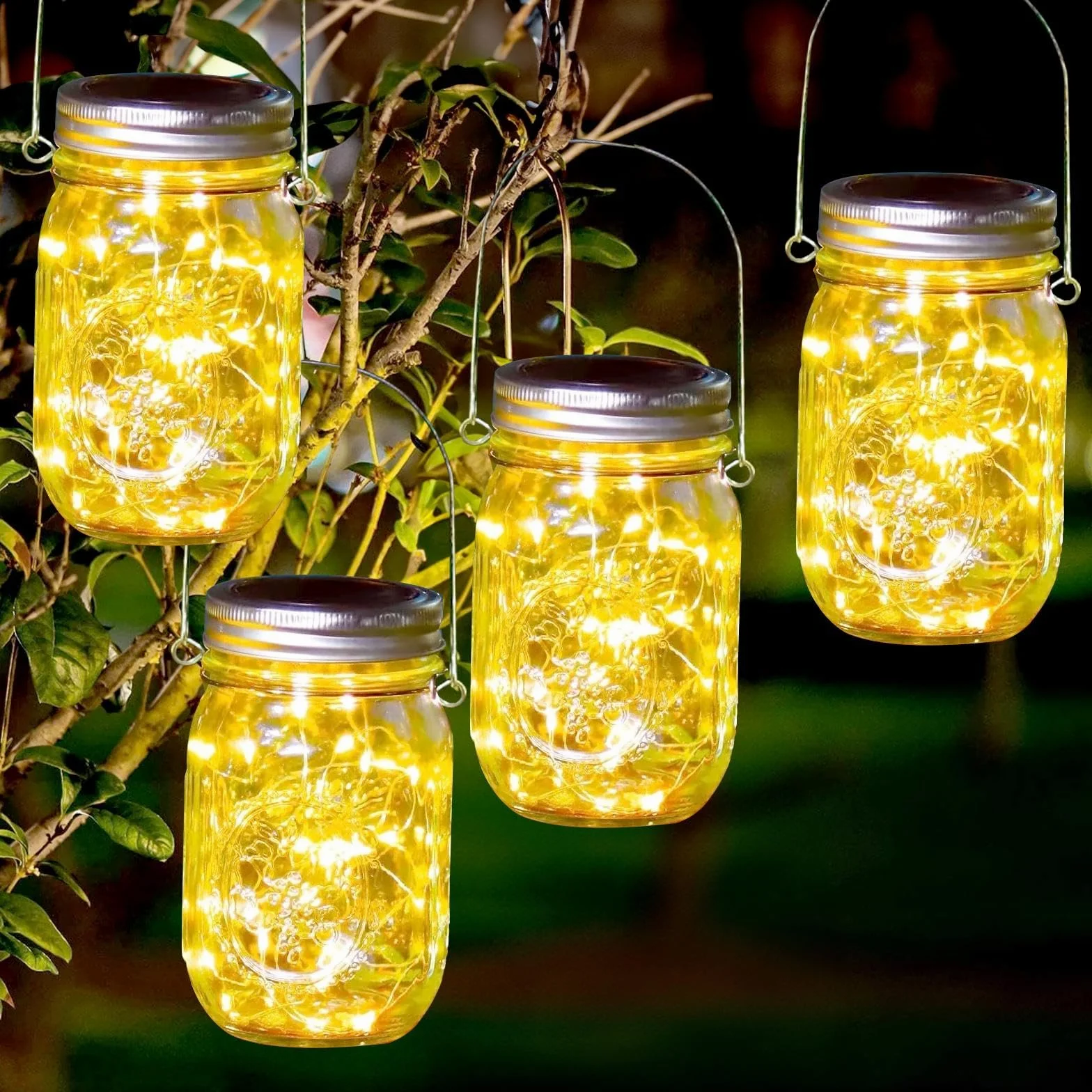 4Pezzi Lanterne da Esterno, Lanterne Solari da Esterno, Luci da Esterno Solari con 30 LED, IP65 Impermeabile Lampada Solari Barattolo, Lampade Solari da Giardino per Prato, Natale, Festa