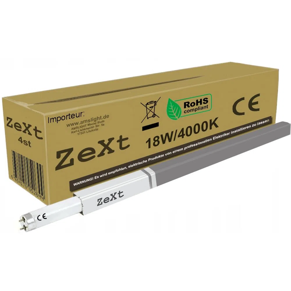 ZeXt 4 lampade fluorescenti a tubo fluorescente, 18 W, 840, 4000 K, neutro, 60 cm, T8