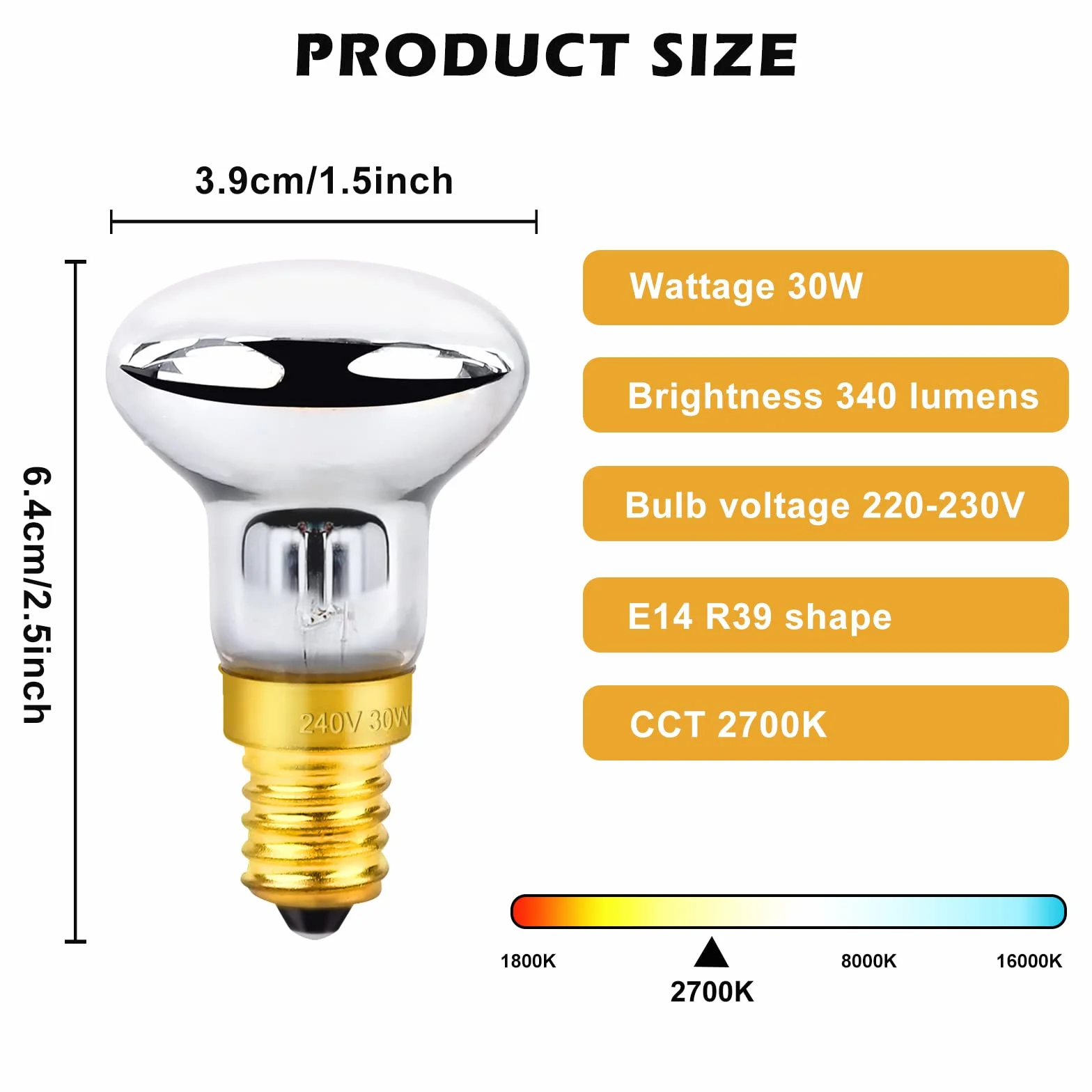 6 Pezzi Lava Lampadina E14 30W R39 Lampadina a Incandescenza, Luce Calda 2700K, 340LM, AC 230V, Filamento R39 Attacco Piccolo per Lavalamp, Lampade a Lava, Lampada Vulcano, Lampada Bolle