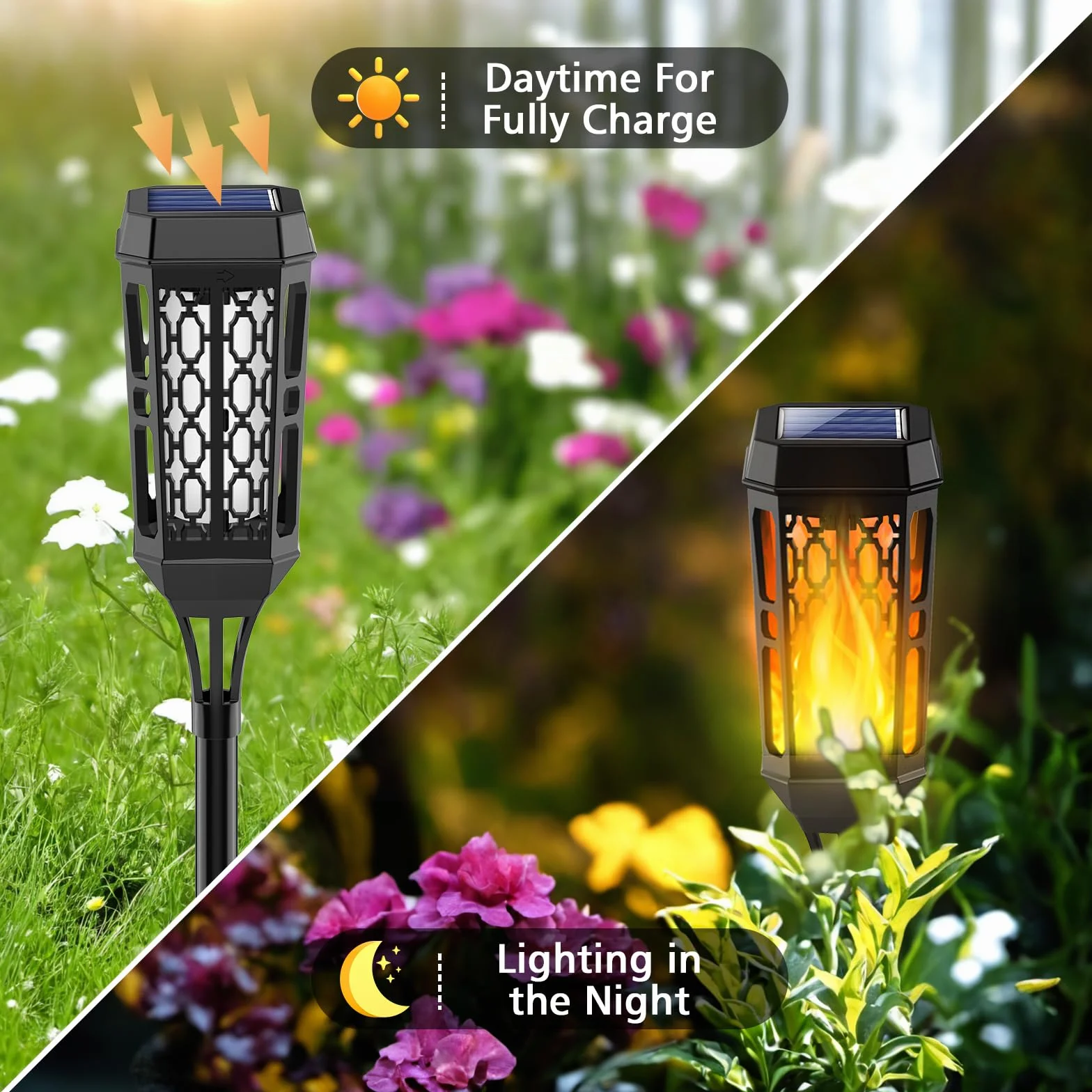 Solari Fiamma Luci, Lampade Solari da Giardino, 6 Pezzi 12 LED Lampada Solare da Esterno, IP65 Luci Solare Esterno impermeabile Decorazione per Giardino Cortile Prato Patio (Giallo 4)