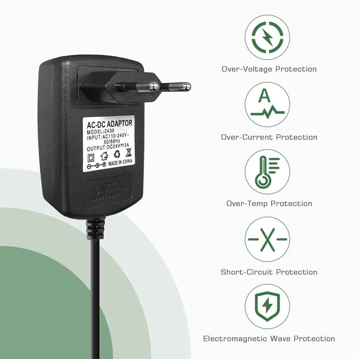 KSIBNW Trasformatore Alimentatore Universale DC 24V 3A, 72W Adattatore di Alimentazione AC 110-240V 50/60HZ Alimentatore Switching 3000mA Max Adattatore Caricatore per Striscia LED, Nero