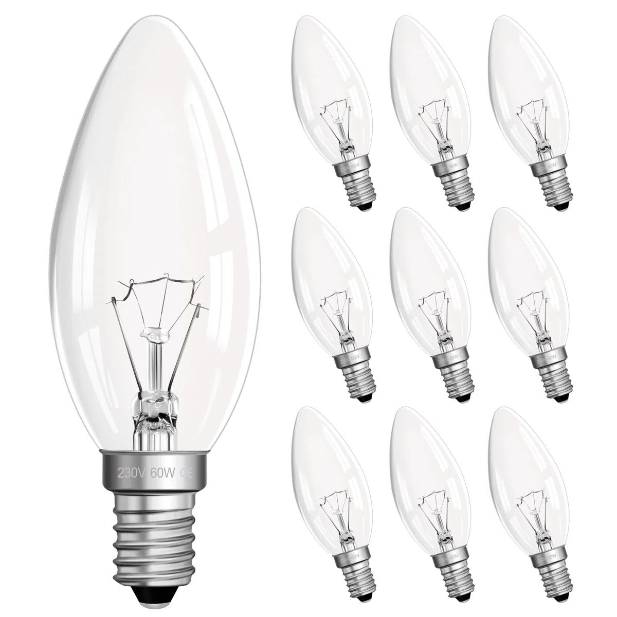Morotty Lampadina a Candela E14 230V, Lampadine Candela Luce Calda 2700K, Lampadina Candela Dimmerabile, Lampadina C35 E14 per Lampadario, Lampada a Muro, Luce di Cristallo, 10 Pezzi