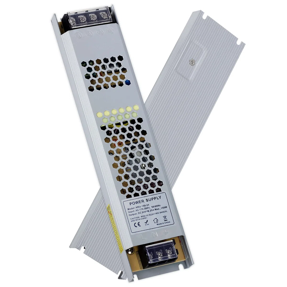 Trasformatore LED 24V 150W 6.25A, Alimentatore Switching Stabilizzato IP20 Slim, Driver AC110/220V a DC 24V per Strisce e Lampadine