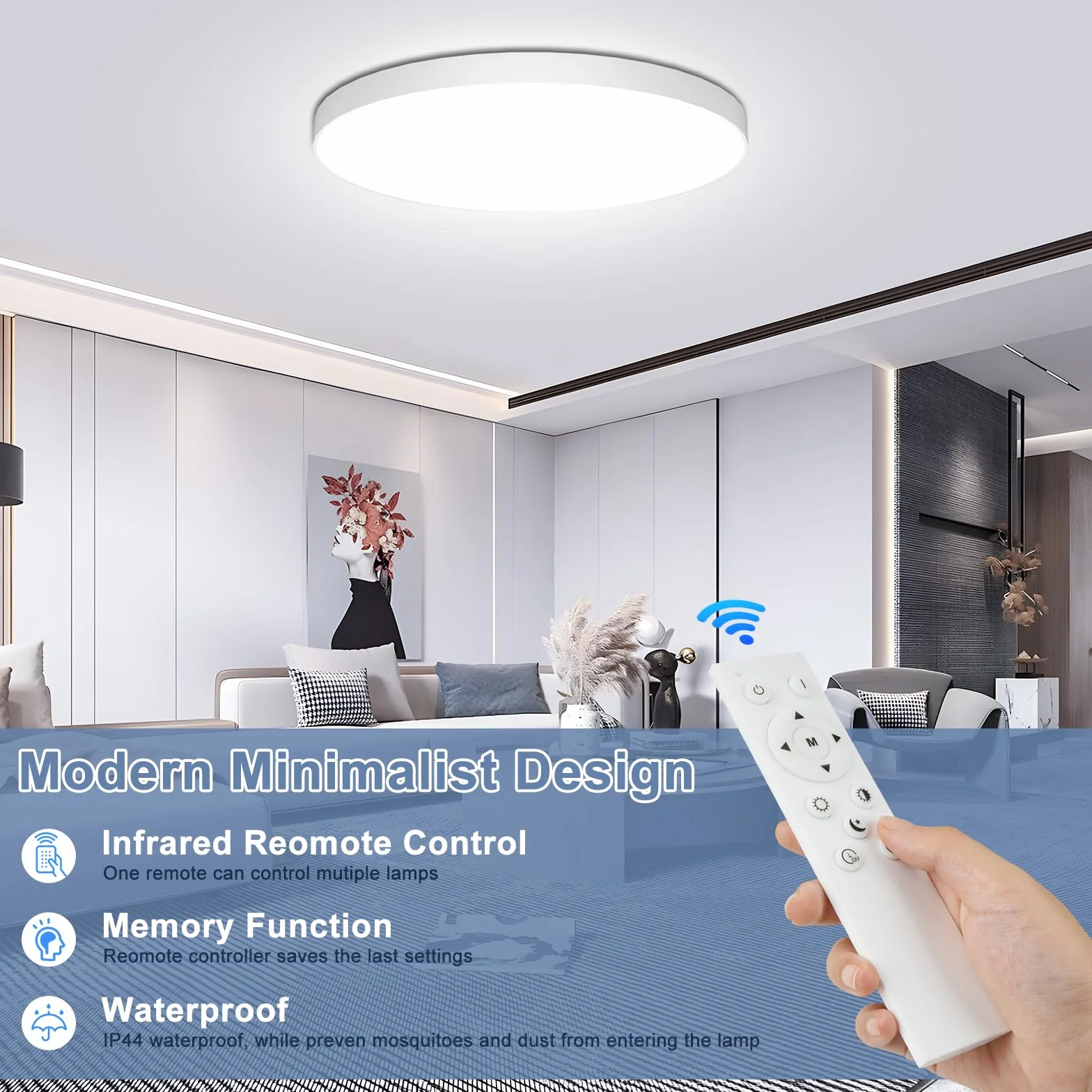 OUILA Plafoniera LED Soffitto Dimmerabile, 24W Lampada da Soffitto con Telecomando 3000K-6500K Plafoniera Bagno IP44 Impermeabile Ø28CM 2000LM Lampadario LED Moderna per Cameretta, Cucina, Soggiorno