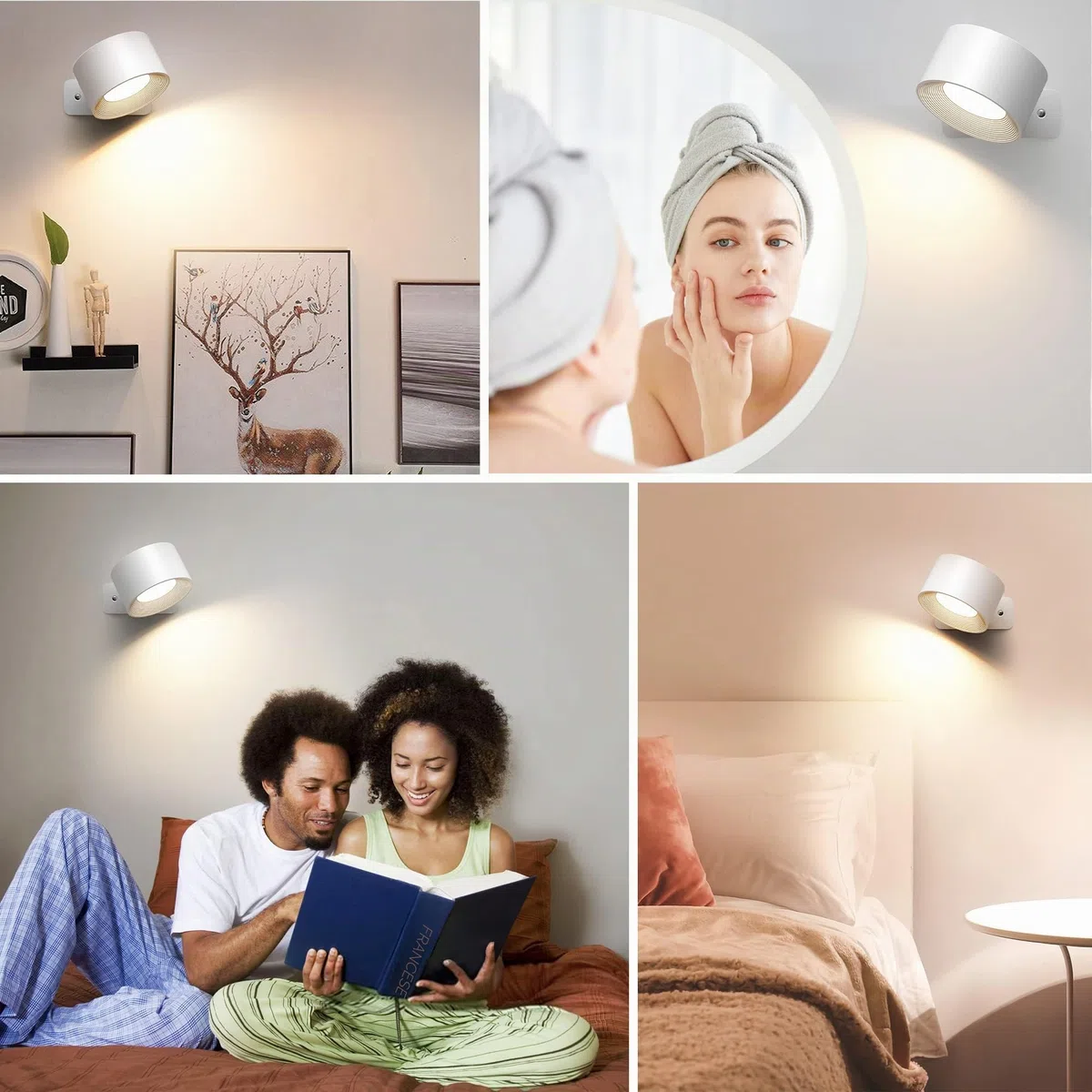 Mexllex Lampada da parete per interni, lampada da parete con ricarica USB a batteria, 3 colori e 3 livelli di luminosità Luce da parete 360° rotante Touch Control Luci da parete senza fili