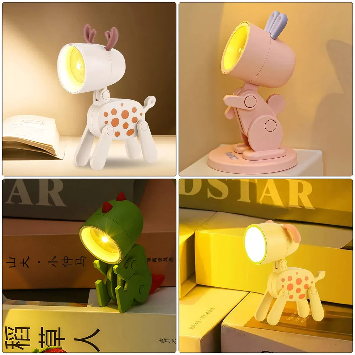 HENGBIRD Luce Notturna Bambini, Bambina Regalo Battesimo, 4 Pezzi Lampada Notte Animali Carino, Accessori Camera da Letto Ragazzi, LED Luci Notturne per Bambini Cameretta Bambina Regalo Neonato (A)