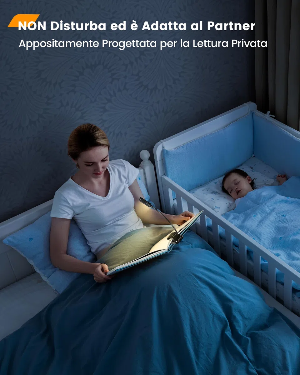 Glocusent Luce da Lettura a Letto di 10 Led è Leggera e ricaricabile, Clip-on Eyecare Luce per Leggere Fino a 80 ore, 3 Luminosità dimmerabile X 3 Modalità di Colore, Regalo per i Bambini e Viaggi