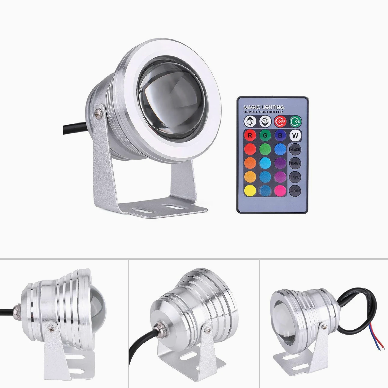 faretti 12v + Luce Subacquea Impermeabile Dell'Acquario Dello Stagno Del Punto Dell'Acquario 10W 12V RGB LED Della Barca Marina(Bianco argenteo)