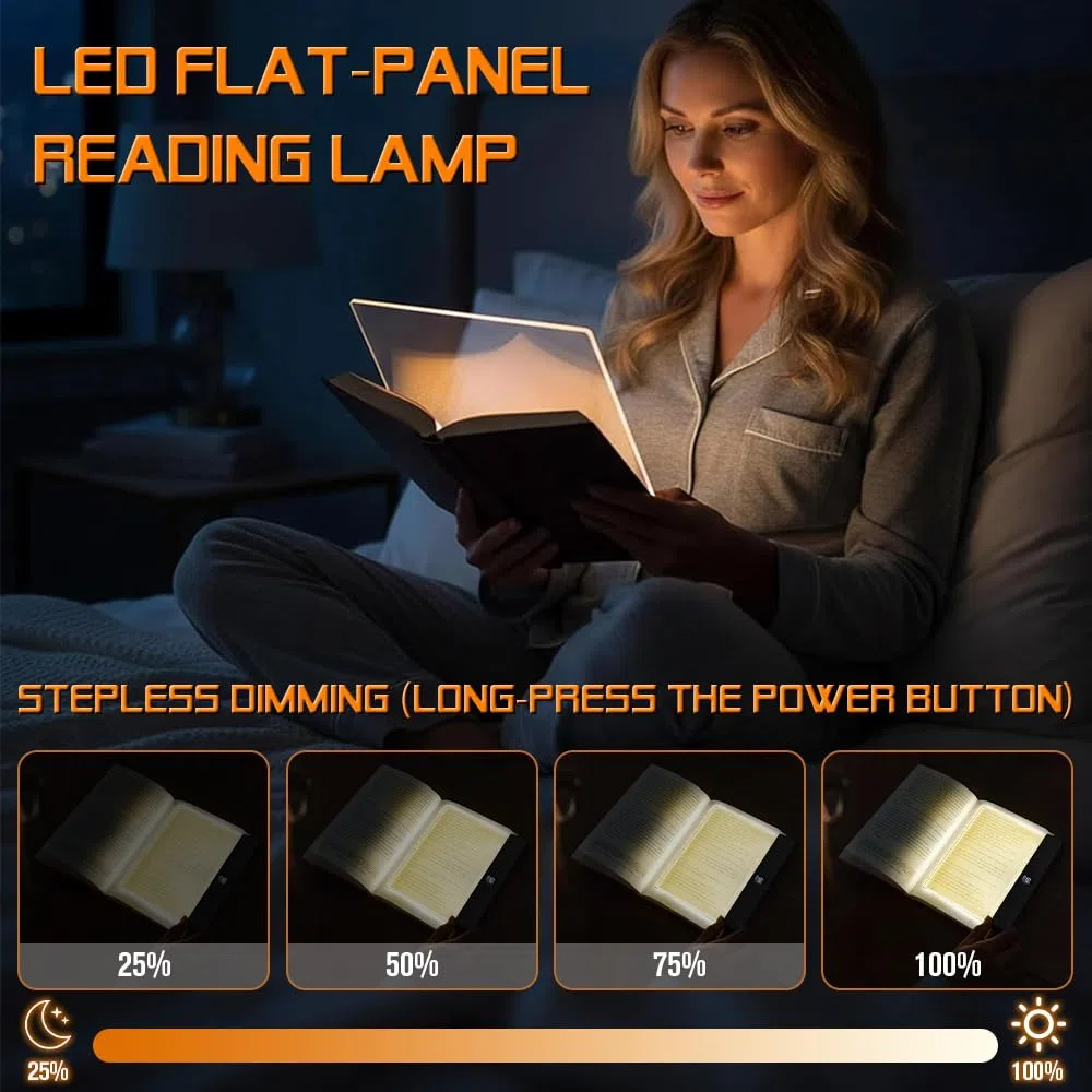 Lampada Libro Piatta, Lampada Lettura a Pannello LED con 3 Colori e Timer, Lampada da Lettura Portatile Pia-tta, Regolazione Della Luminosità Luce Ricaricabile Luce, per Lettura ALetto, Casa