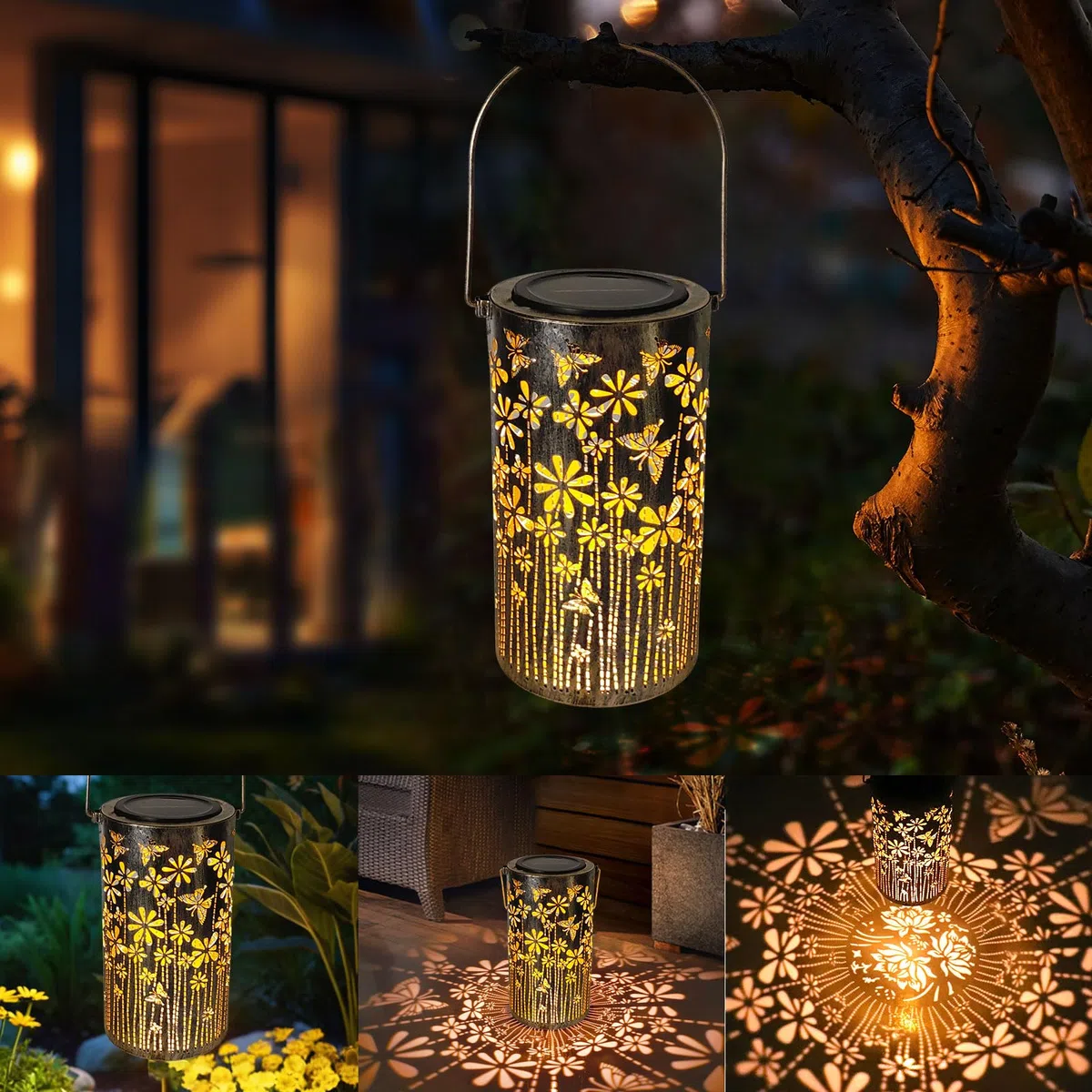 MIFXIN Lanterna solare a farfalla, regalo per donne e mamme, lanterne in metallo, ornamenti impermeabili, luci a LED da appendere