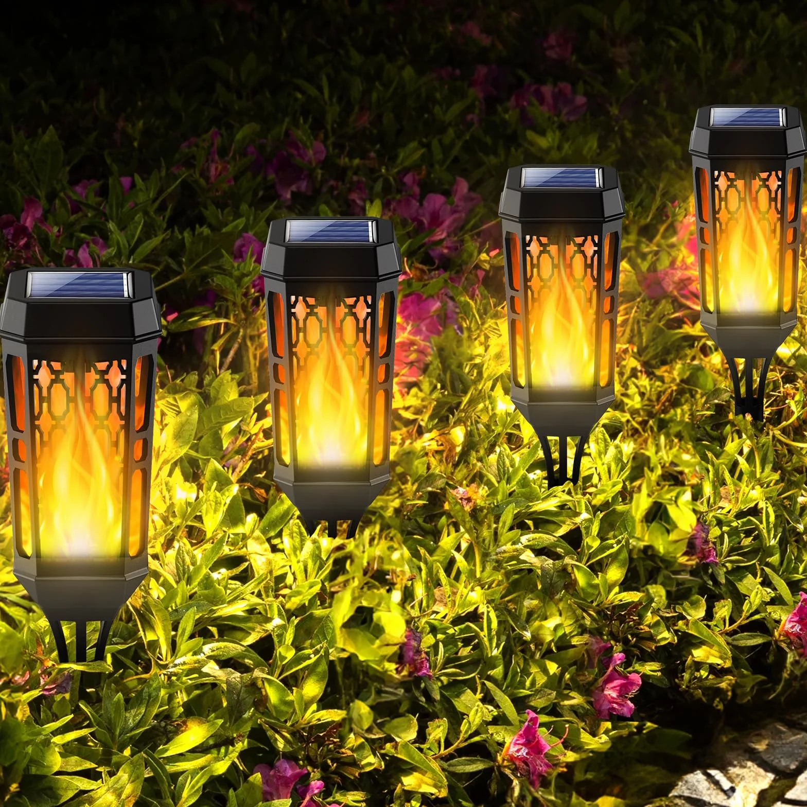 Solari Fiamma Luci, Lampade Solari da Giardino, 6 Pezzi 12 LED Lampada Solare da Esterno, IP65 Luci Solare Esterno impermeabile Decorazione per Giardino Cortile Prato Patio (Giallo 4)