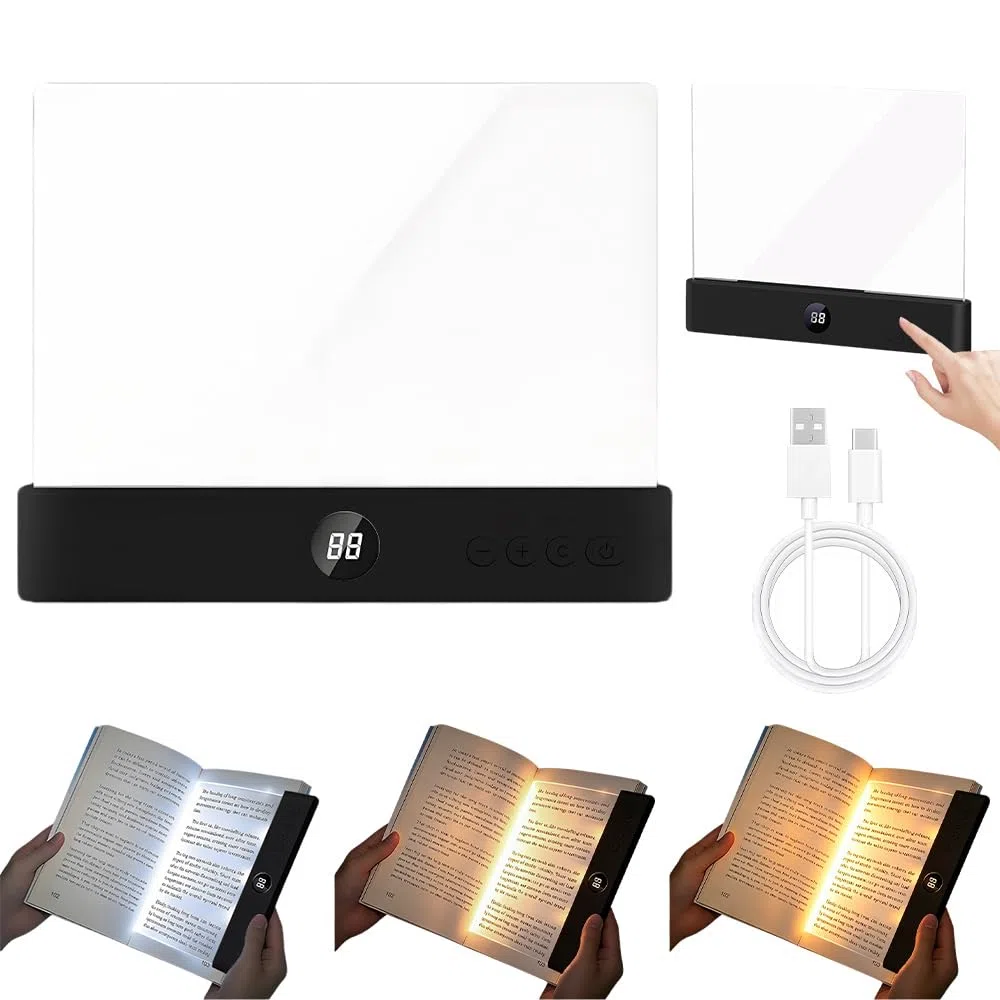 Lampada Libro Piatta, Lampada Lettura a Pannello LED con 3 Colori e Timer, Lampada da Lettura Portatile Pia-tta, Regolazione Della Luminosità Luce Ricaricabile Luce, per Lettura ALetto, Casa