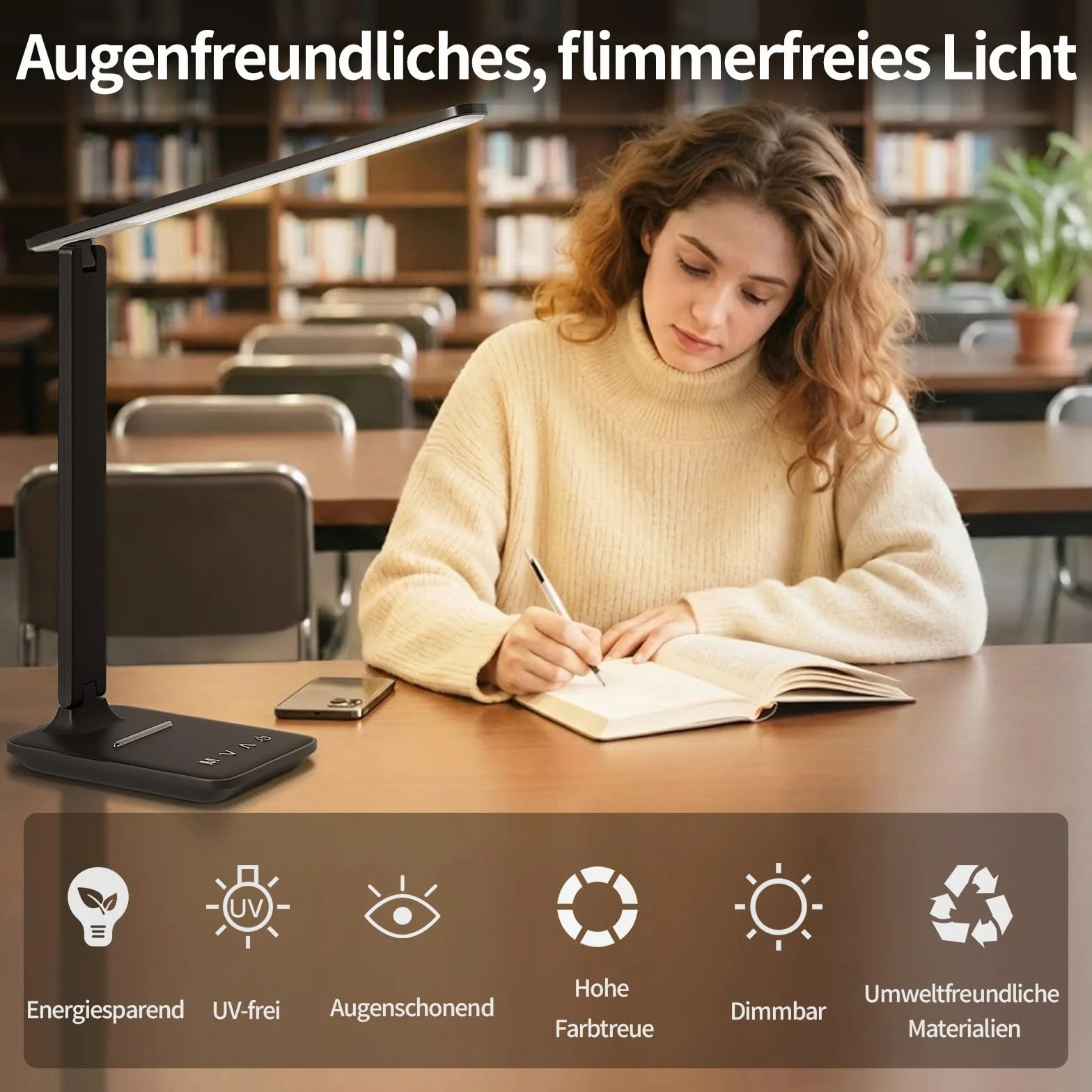 Lampada Da Scrivania LED, Lampada Da Comodino Dimmerabile Con Luce Delicata Per Gli Occhi E Porta Di Ricarica USB, 5 Modalità Di Luce E 5 Livelli Di Luminosità, Luce Da Lettura Per Studio