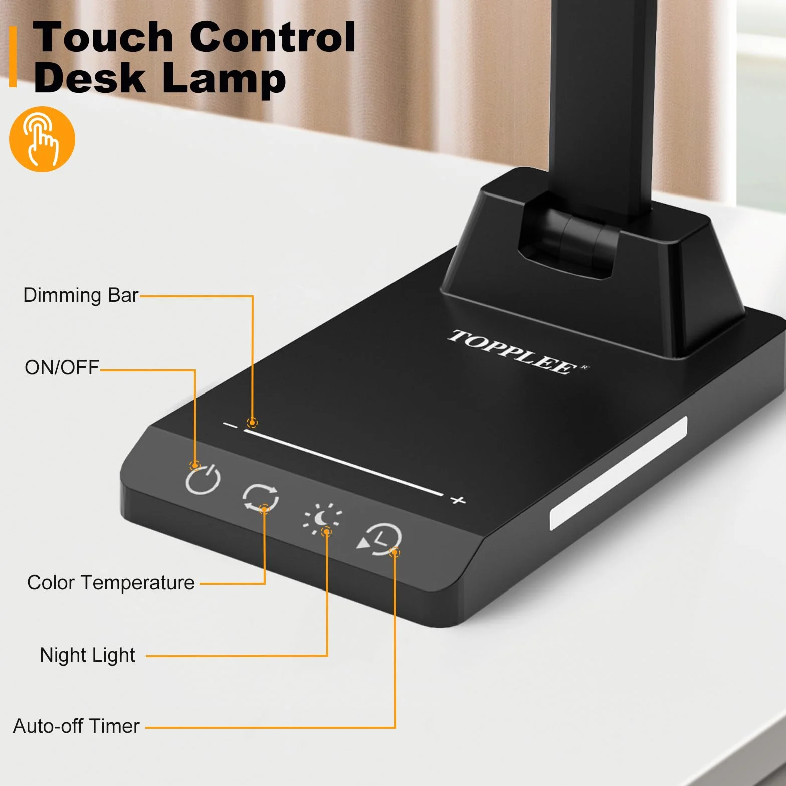 Lampada da Tavolo, Lampada da Scrivania con 2500mAh Batteria, Lampada da Tavolo Senza Fili, 5 Modalità di Luce x 10 Livelli di Luminosità, USB Lampada Scrivania, Timer 30/60min Lampada Led da Tavolo