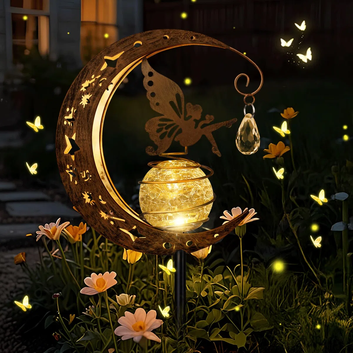 Lampada Solare per Esterni, Impermeabile Luci Solari da Giardino Decorative, con Sfera di Vetro a LED, Fata della Luna Lampada Solare da Esterno per Balcone, Vialetto, Patio, Cortile, Prato