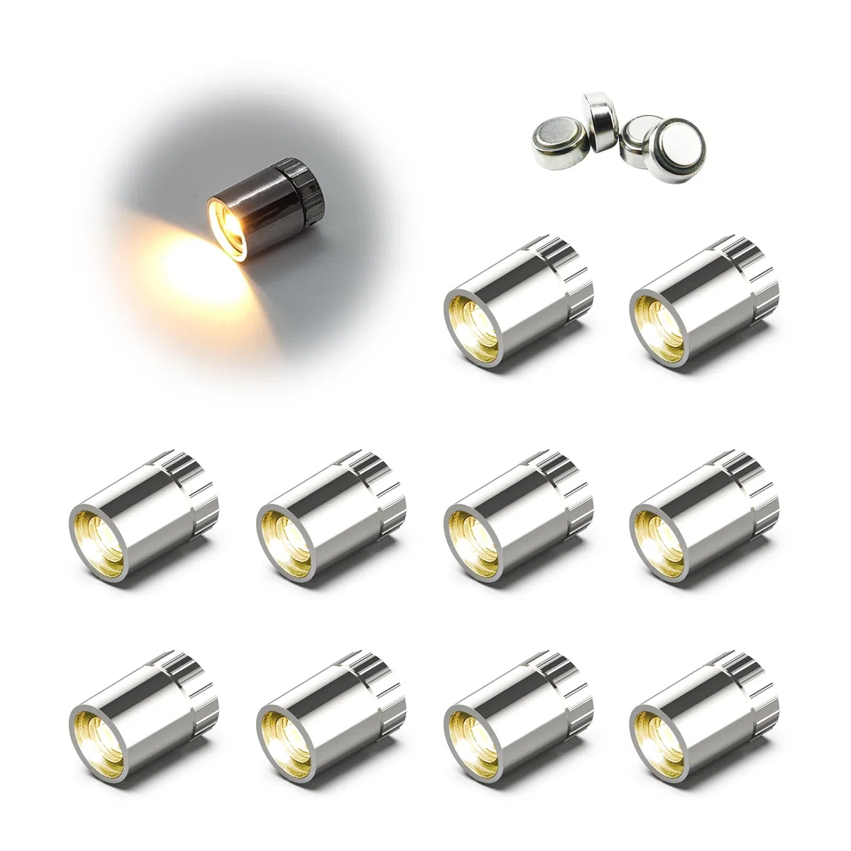 Confezione da 10 piccoli faretti a LED a batteria, bianco caldo, senza fili, in miniatura, per opere d'arte, pittura, vetrine, gioielli, armadio, artigianato fai da te (Bianco caldo)