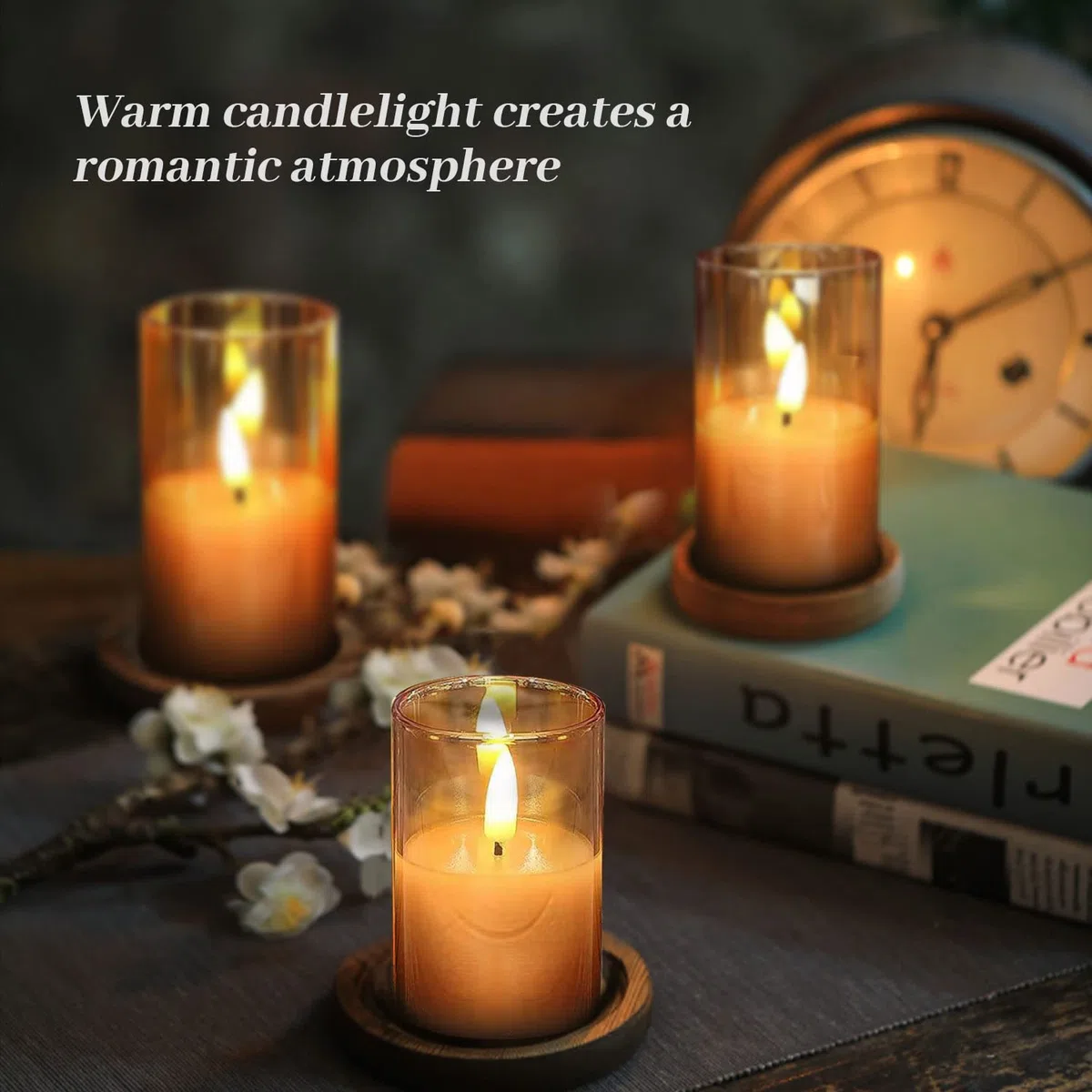 Candele LED, candele finte fiamma set 3 (10cm, 12.5cm, 15cm), fuoco finto, natale decorazioni, lanterne da interno da arredo, halloween decorazion, vetro d'oro
