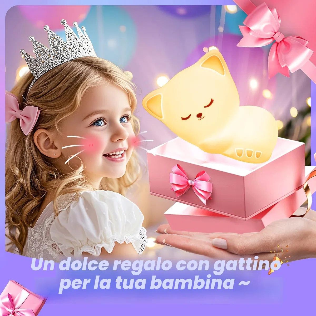 One Fire Luce Notturna Bambini, 16 RGB Colori+Telecomando+Ricaricabile Luce Notturna Bambini, Portatile & Senza Fili, Lampada Gatto Neonato Cameretta