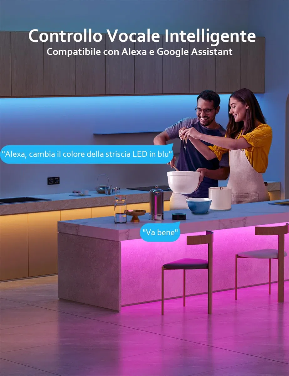 HOVVIDA Striscia LED 20m WiFi, Compatibile con Alexa e Google Home, 30 LED/metro, 2x10m, Luci RGB 24V 600 LED, APP e telecomando, modalità musica, LED per stanza, cucina, camera da letto, fest
