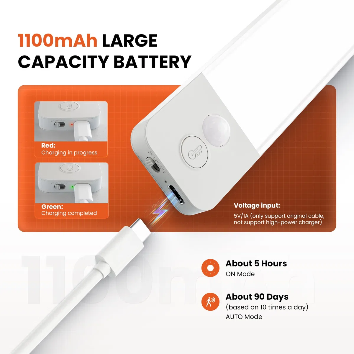LROLTEF Luce LED Sottopensile Cucina 20CM 1100mAh 4000K Luci con Sensore di Spostamento Sensore di Movimento Armadio Lampada Dimmerabile per Cucina Scale Soggiorno Camere da Letto 2P