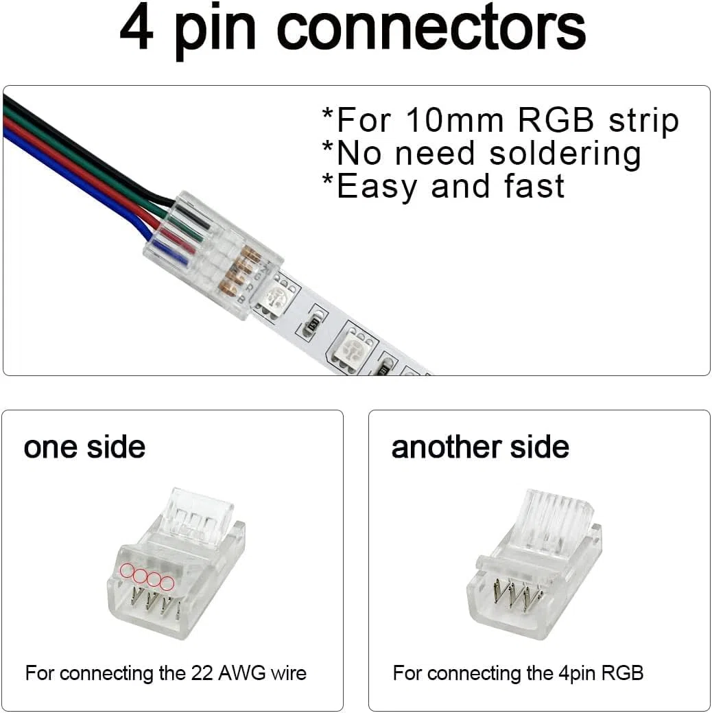 GTIWUNG Cavo di Prolunga Conduttore a 4 Pin 15 Metri per Collegamento Elettrico, Kit di Connettori Striscia Led 10mm, 4Poli Rapido Connettore Cavo per RGB 5050 3528 2835 LED