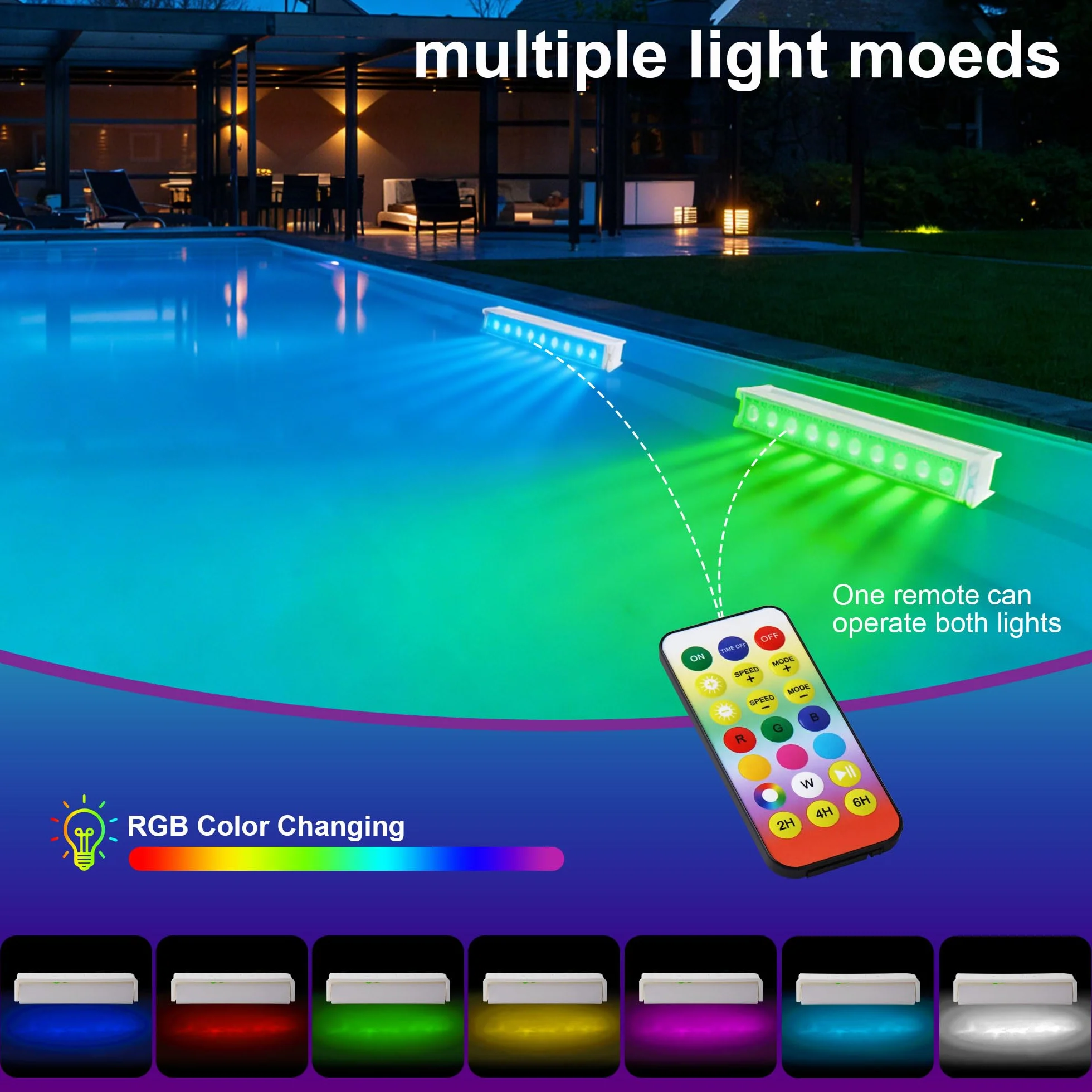 Luce LED subacquea per piscina senza fili e ricaricabile, lampada sommergibile con telecomando, 8 modalità di illuminazione, IP68 impermeabile piscina fuori terra, stagni e feste (set di 2)